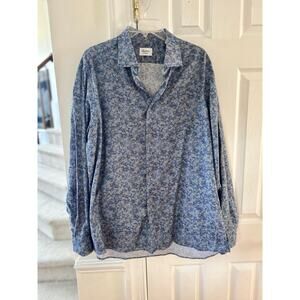 Stentroms Blue Grey Micro Floral Print Long Sleeve Collared Button Down Shirt